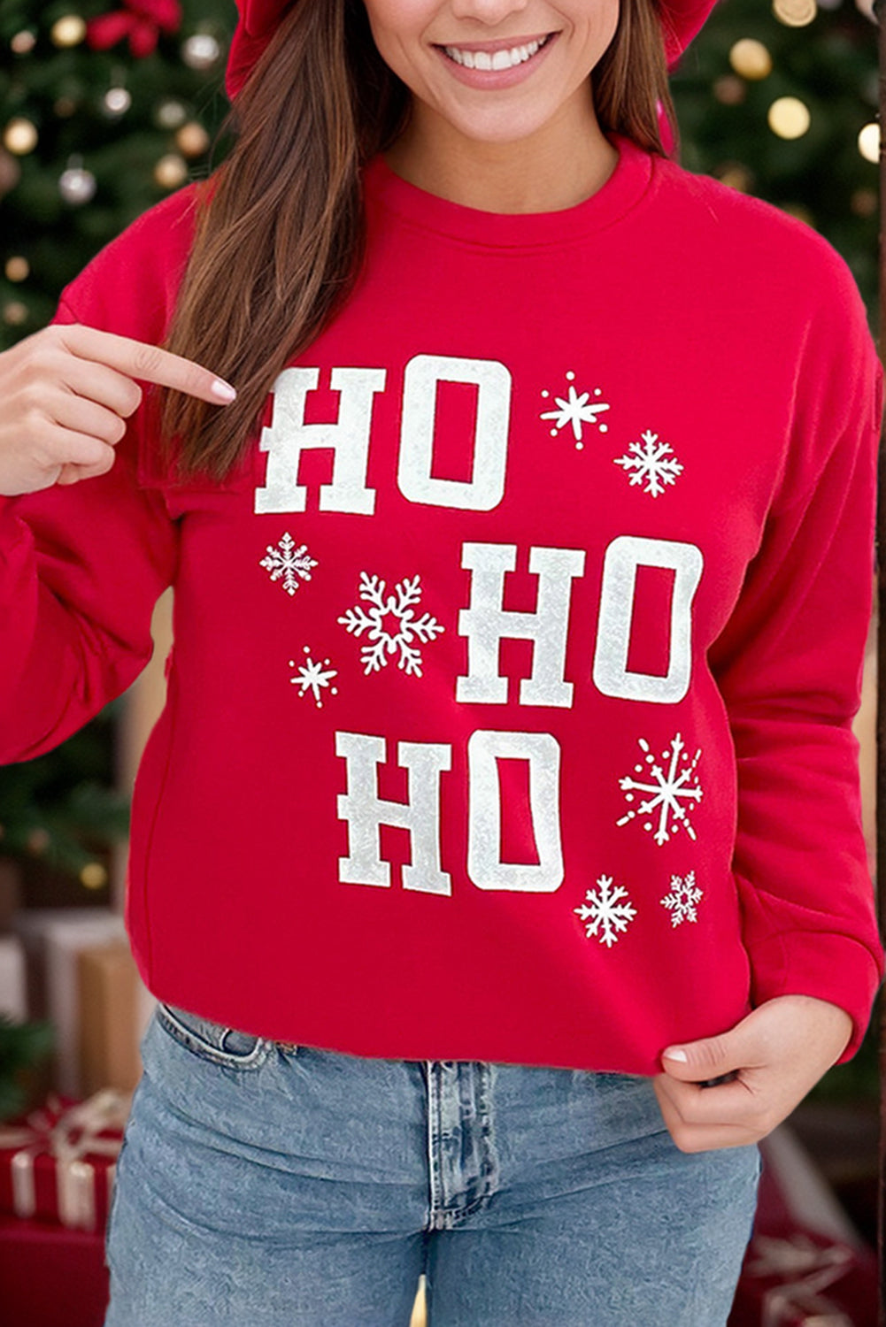 Sweat-shirt de Noël rouge ardent Ho Ho Ho Graphic grande taille