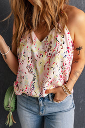 Multicolored spaghetti strap tank top with floral print