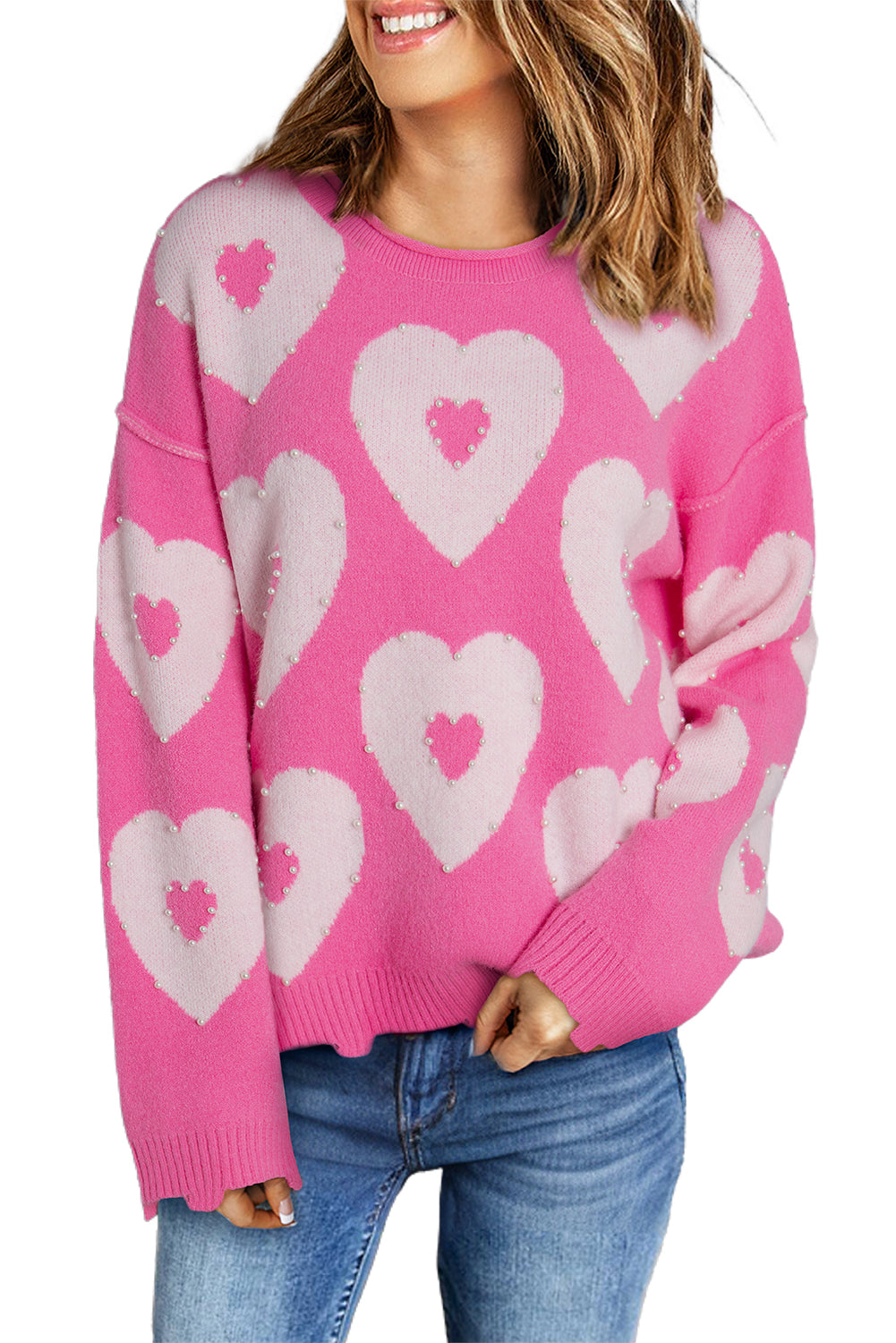 Bonbon Perle Perlen Heart Drop Schulterpullover