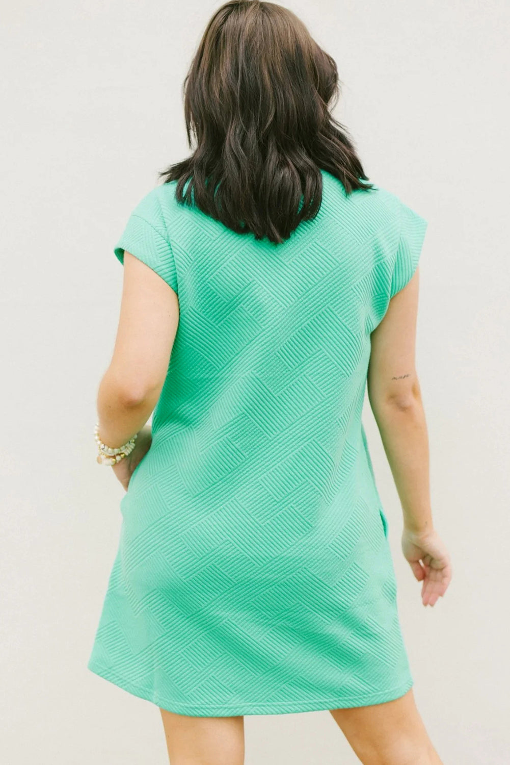 Mint Green Textured Cap Sleeve T-Shirt Dress