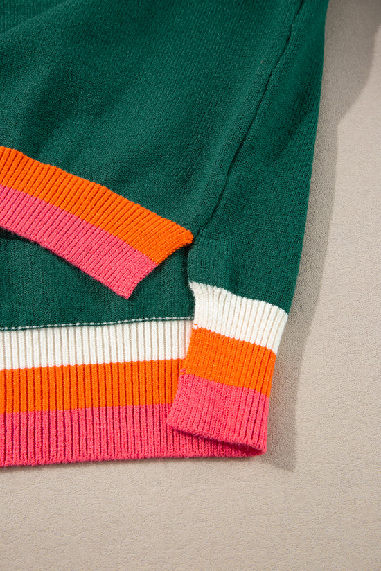 Pull à épaules tombantes et bordure rayée color block vert noirâtre