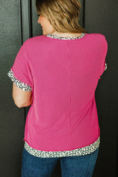 Red pink cord high with short sleeves and V -collar with leopard and large border