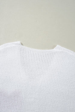 V -Neck Plush suéter y patrón de núcleo de perla blanca