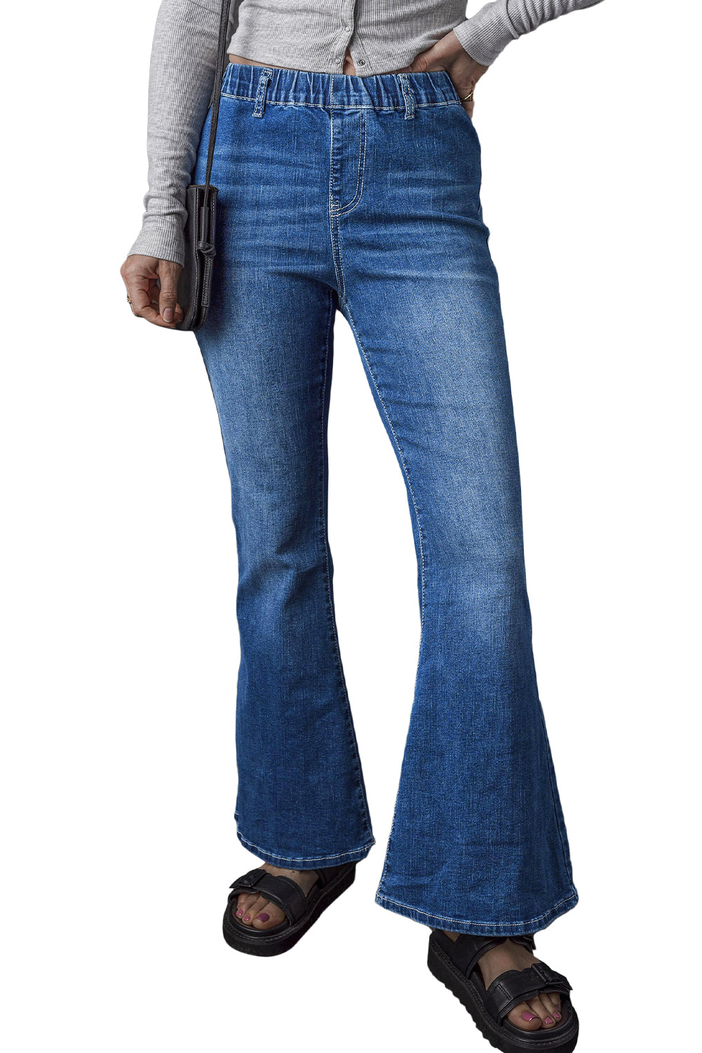 Jeans a bagliore a vita alta elastica blu