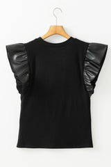 Chemisier en cuir noir à manches volantées *-A WOMAN WE LOVE