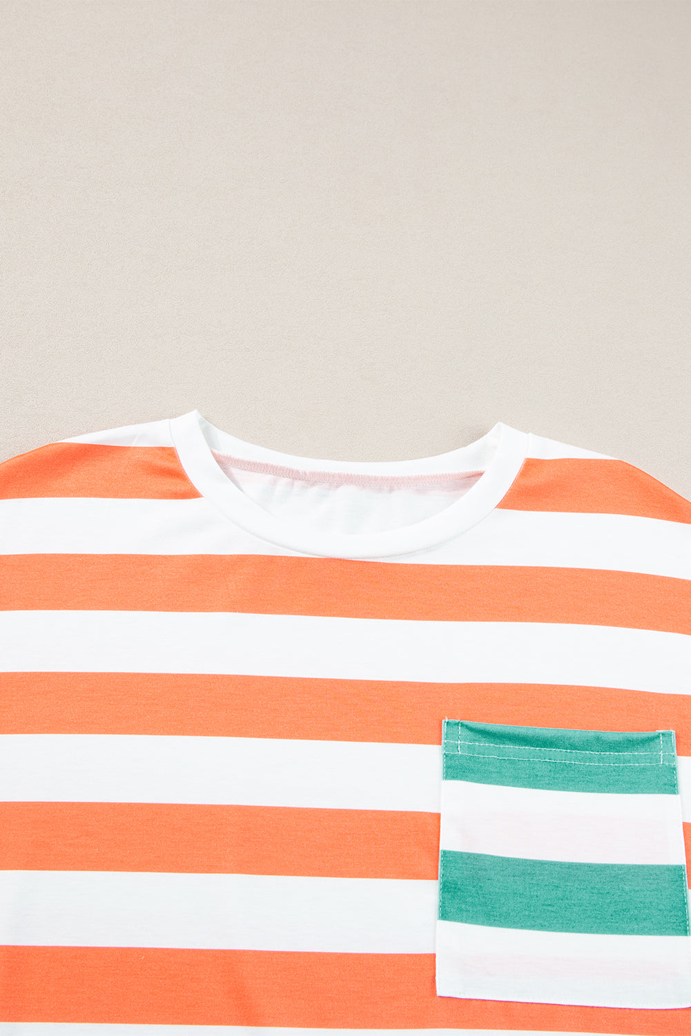 Orange Stripe Contrast Patch Pocket Drop Sleeve T Shirt