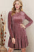 Textured velvet dress on several pale chestnut levels with long sleeves