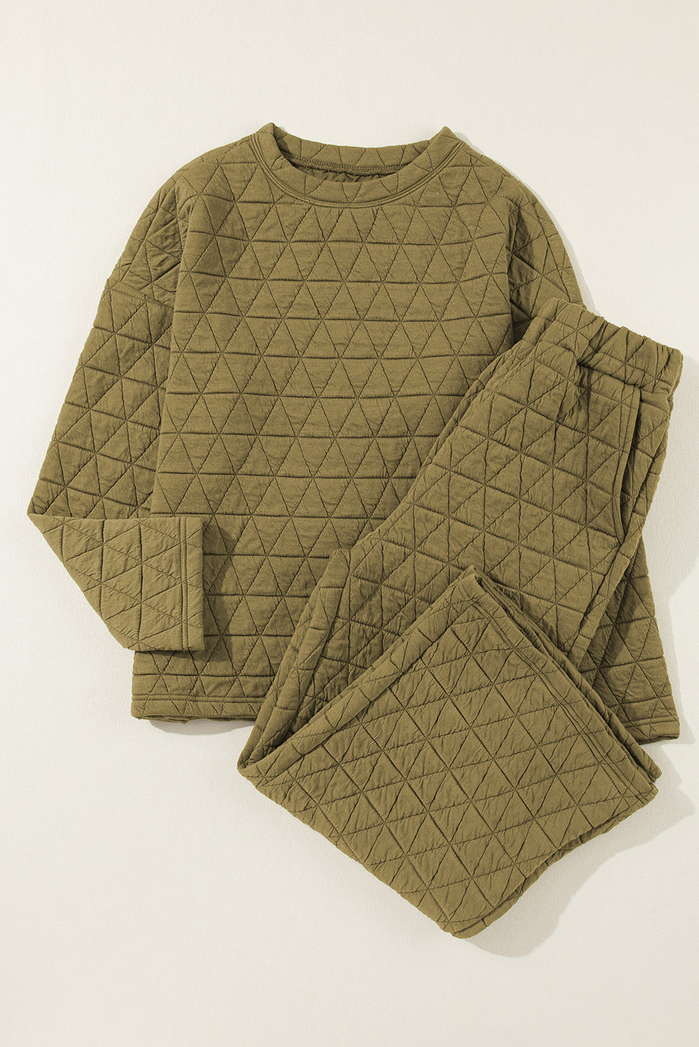 Plain Sage Green Quilted Sweater and Pants Outfit