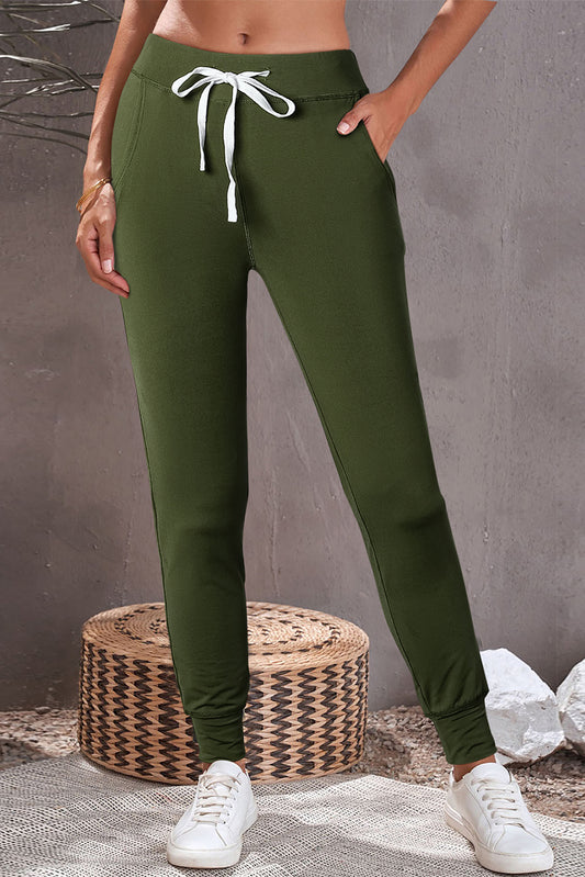 Moss Green Drawstring cintura con joggadores de bolsillo