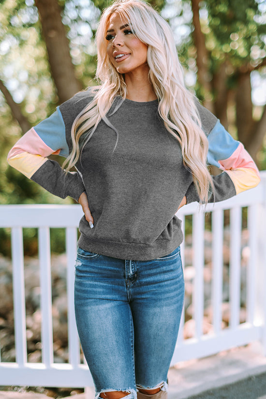 Grey Color Block Long Sleeve Sweatshirt