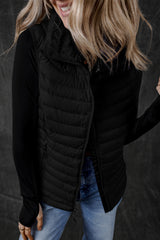 Doudoune matelassée zippée à col en peluche noire-A WOMAN WE LOVE