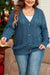 Cardigan en tricot ouvert avec col en V et boutons sur le devant, épaules tombantes, grande taille, bleu sarcelle