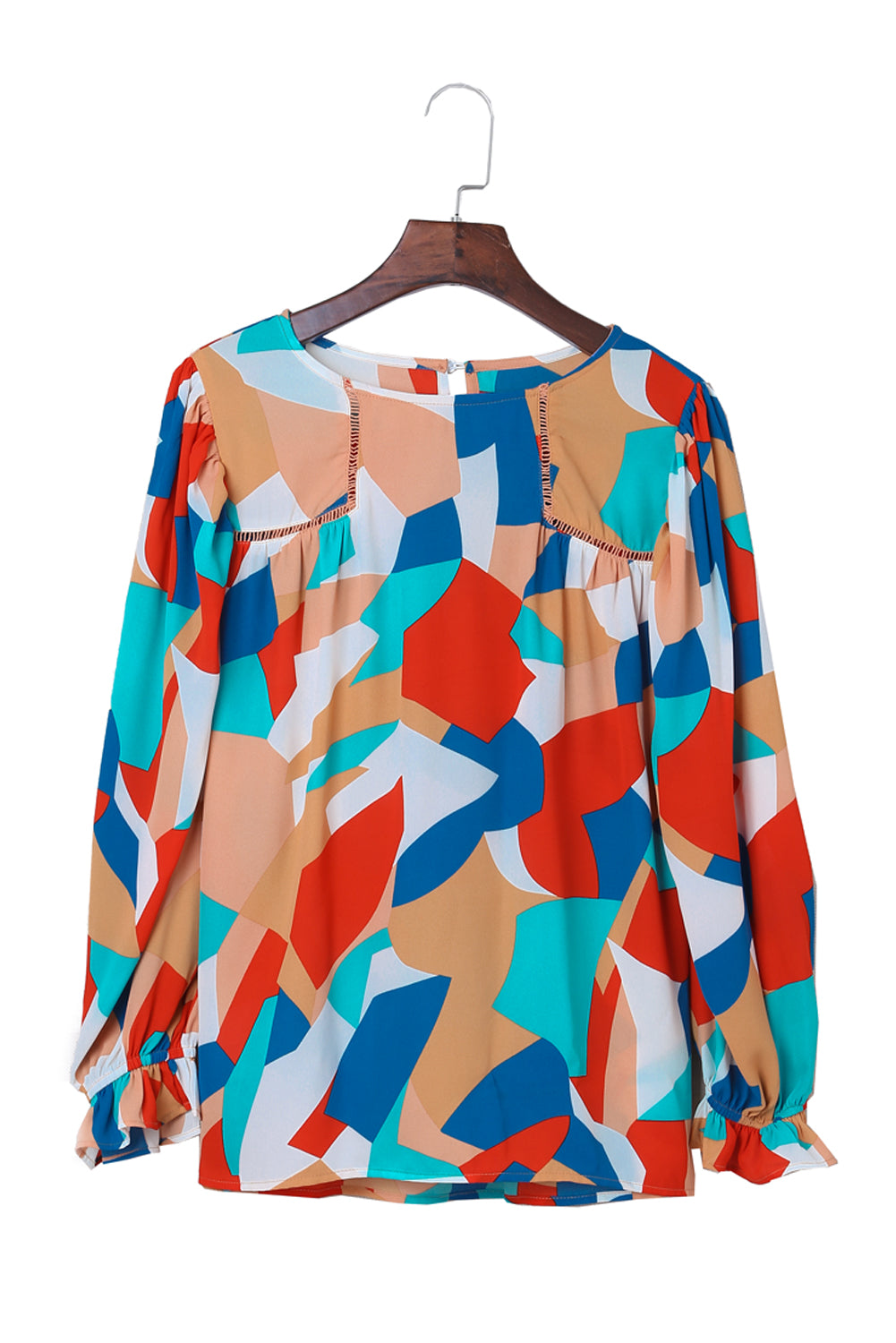 Multicolore Abstract Pattern Crewnack Clewle Sholeve Blouse