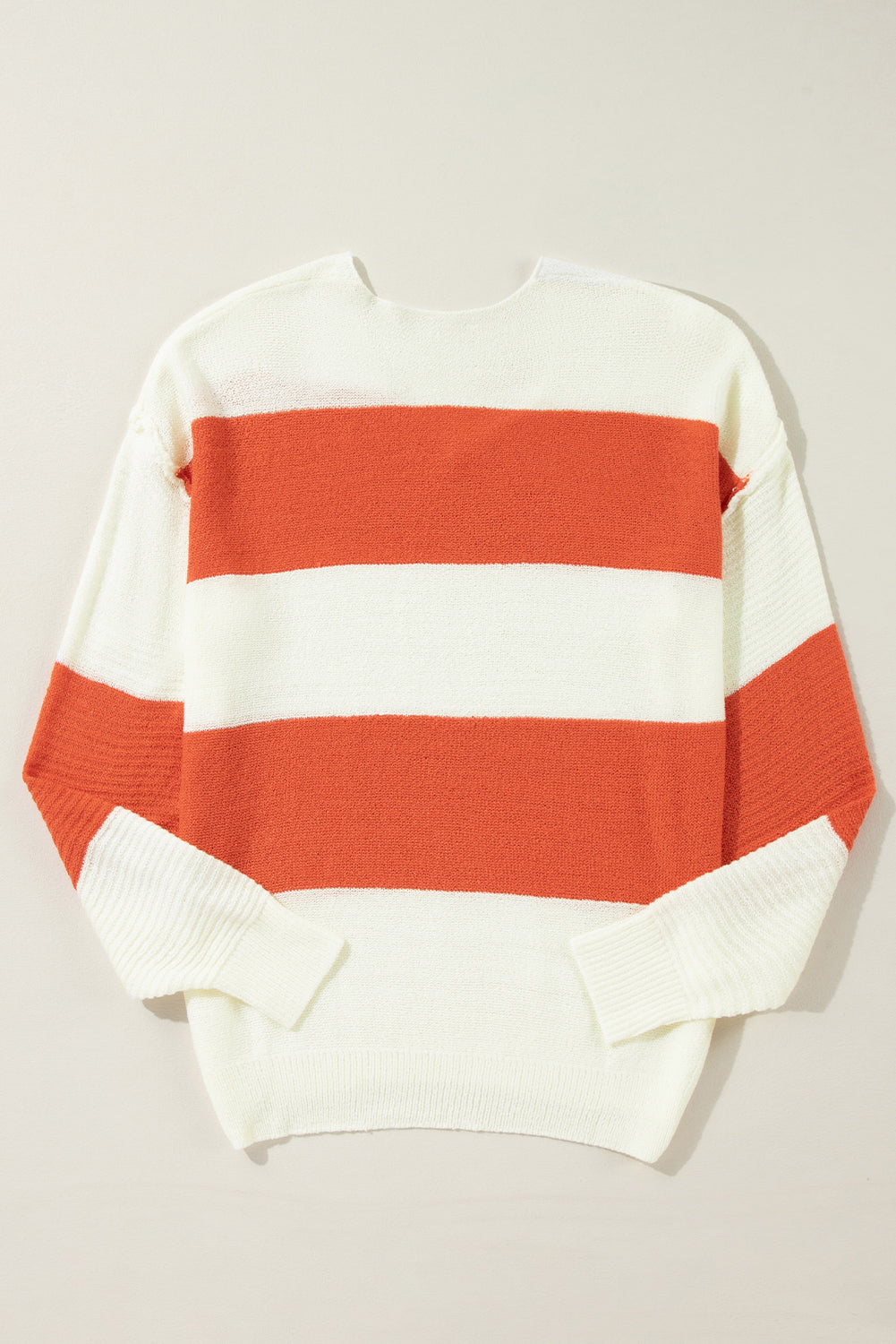 Orange striped and color block loose sweater with dropped shoulders and bubble sleeves