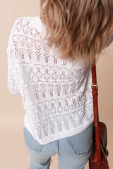 Cardigan blanc Frenchy en maille ajourée à col en V-A WOMAN WE LOVE