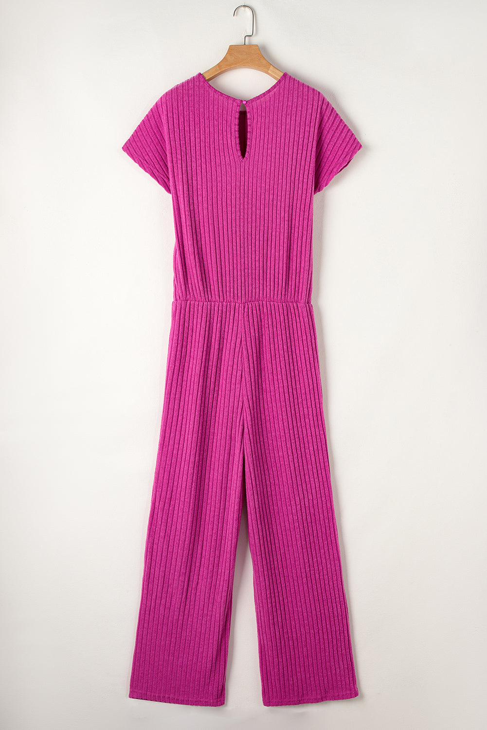 Rose Red Festkurzfarbe, gerippter kurzärmeles Weitbein -Jumpsuit