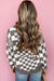 Gray sweater checkered and drooping shoulders, round neck