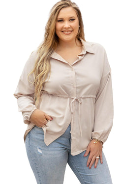 Chemise tunique nouée à manches bouffantes beige français clair de grande taille