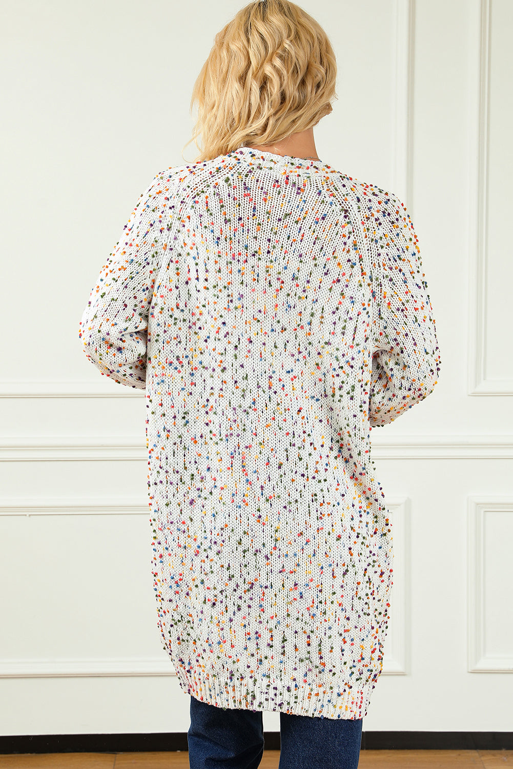 Cardigan ouvert sur le devant avec confettis pop-corn arc-en-ciel blanc-A WOMAN WE LOVE