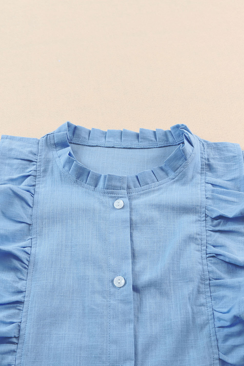 Sky Blue Ruffle Trim Soft Lightweight Sleeveless Shirt