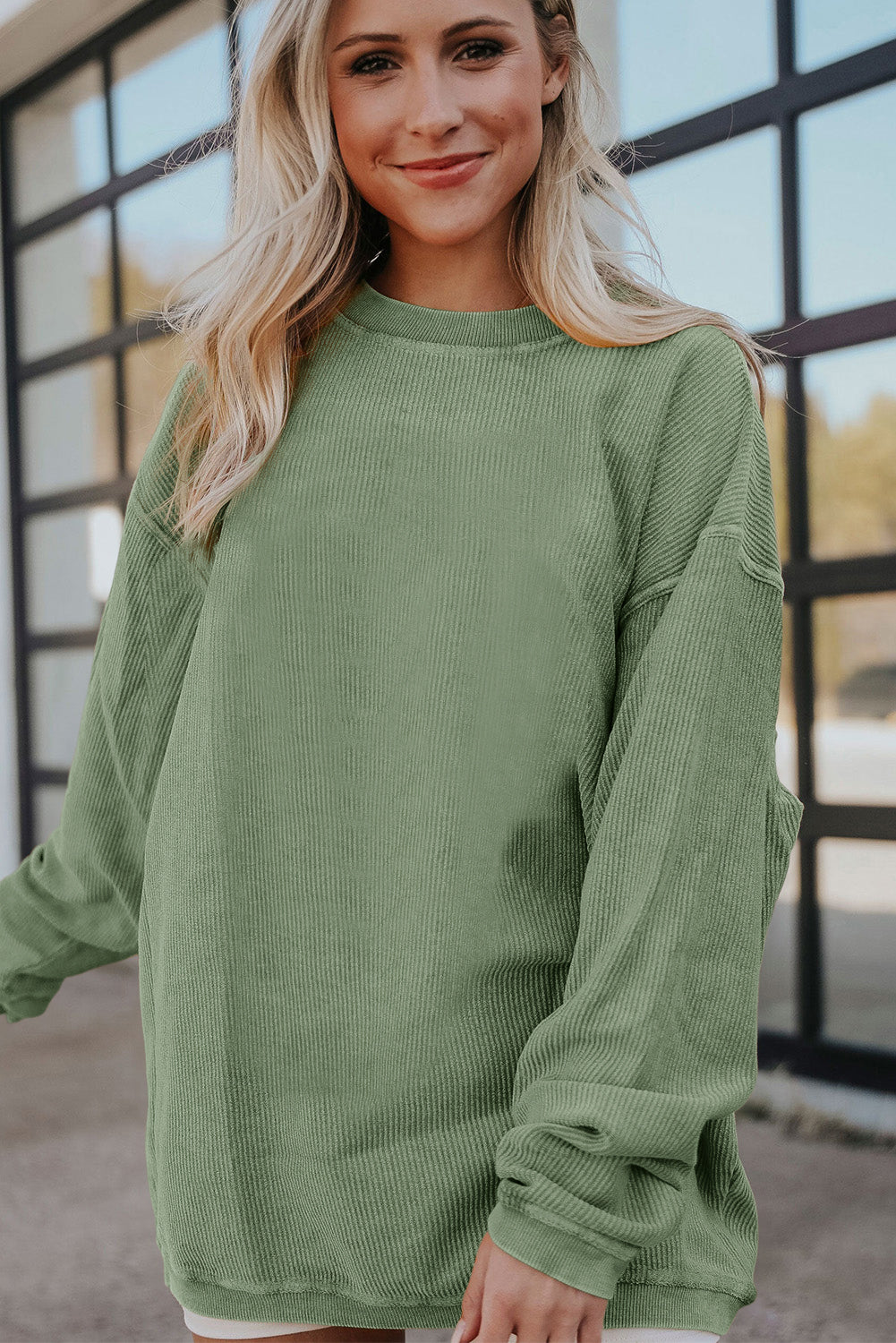 Grass green corduroy oversized sweatshirt