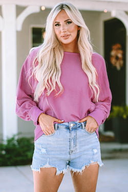 Pink fabric sweatshirt with round neck sponge and apparent seams