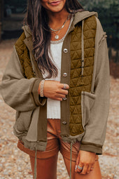 Jungle Green Textured Quilted Loose Fit Hooded Jacket