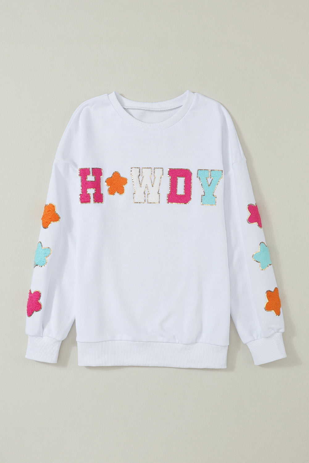 Weiß Howdy Glitter Chenille Patch Grafik Casual Sweatshirt