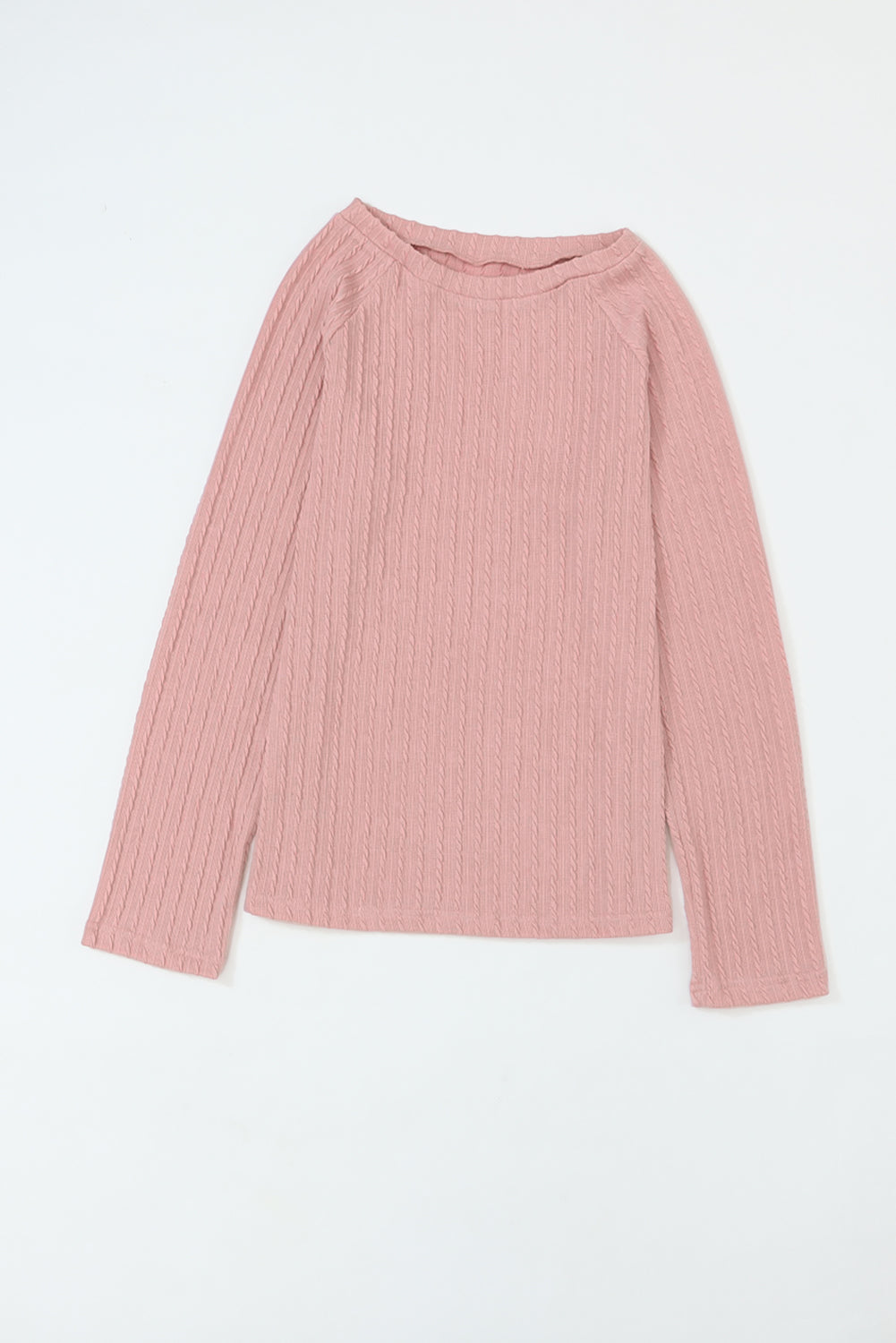 Pink Ribbed Round Neck Knit Long Sleeve Top