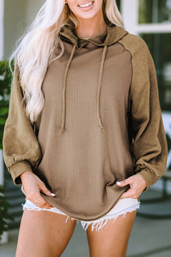 Khaki hoodie with clamping and stitching stitching embossed