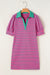 Striped pink t-shirt dress, V * collar