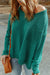 Green Solid Color Off Shoulder Ribbed Knit Sweater with Pocket