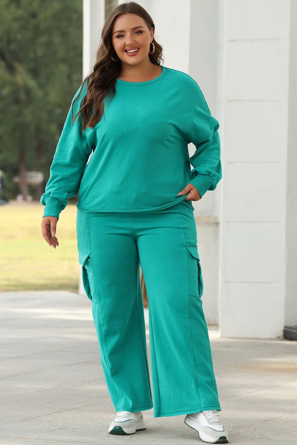 Ensemble haut pull et pantalon cargo de couleur unie-A WOMAN WE LOVE