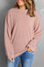 Solid Pink Ribbed Knit Crew Neck Sweatshirt