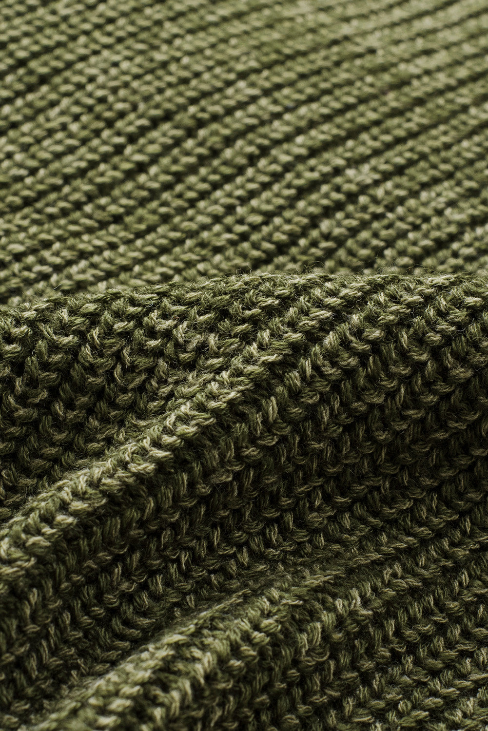Green Zipped Turtleneck Drop Shoulder Knit Sweater