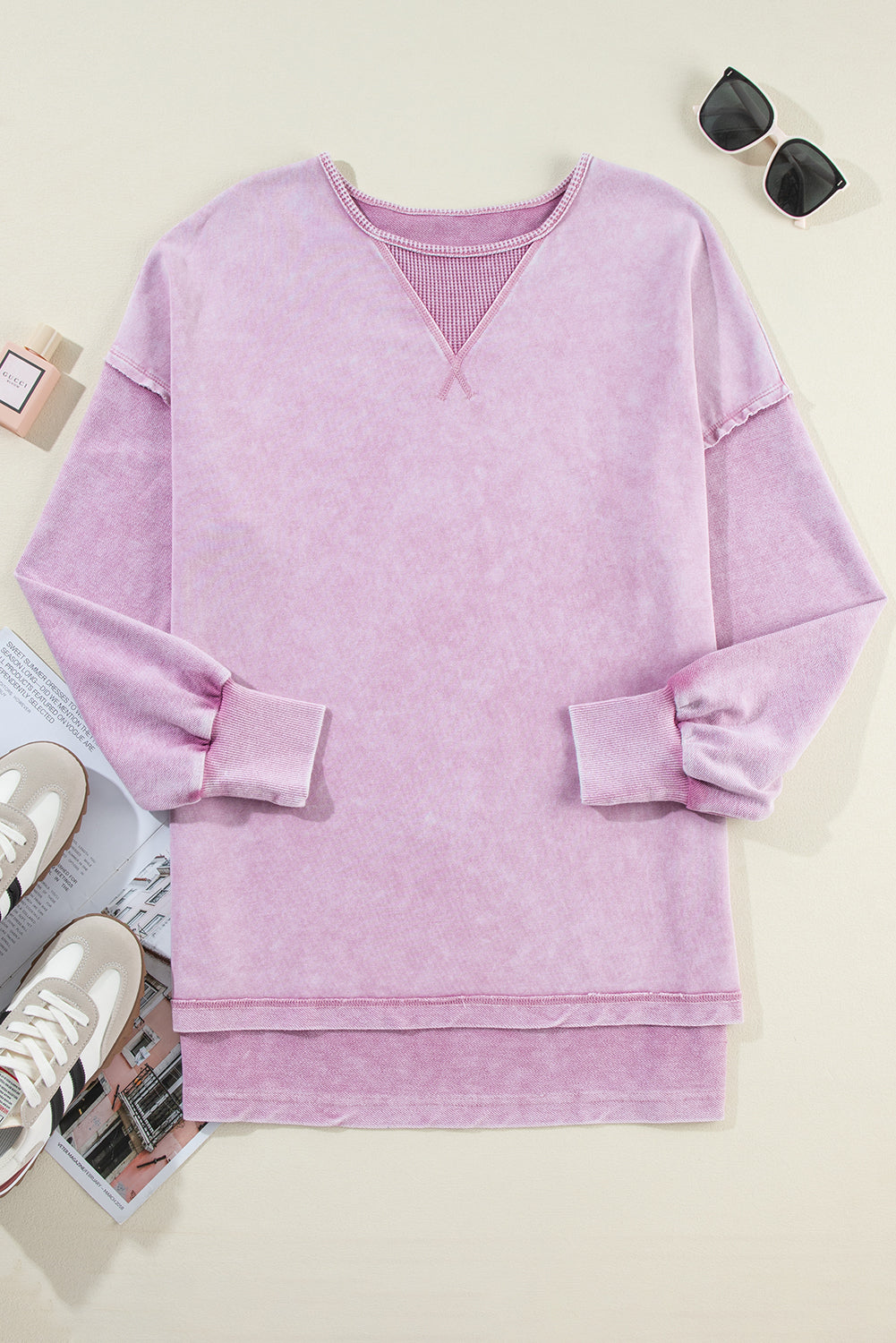 Sweat-shirt à épaules tombantes et délavé minéral Orchid Petal