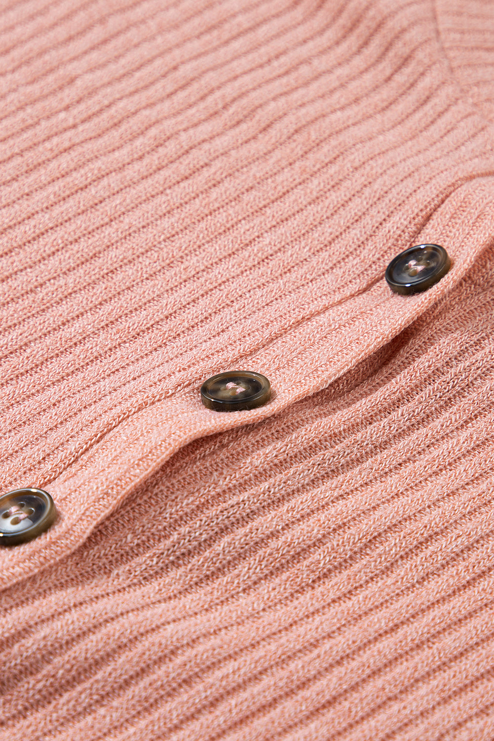 Rose Tan Rib Textured Henley Knit Top