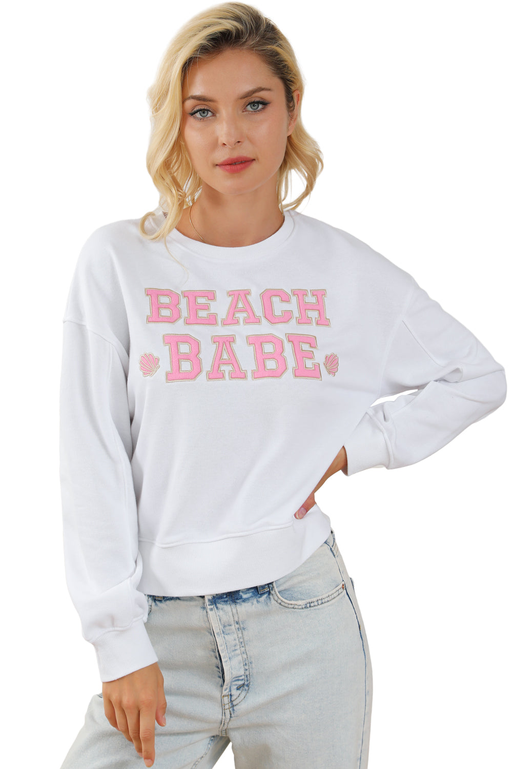 Sweat-shirt décontracté graphique de slogan de la plage blanc