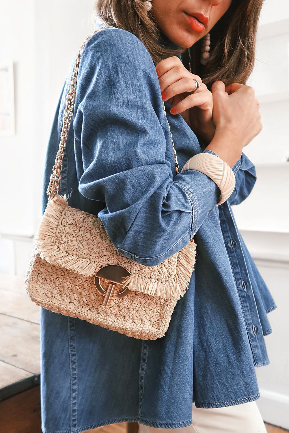 Giacca per camicia in denim a maniche lunghe blu cielo