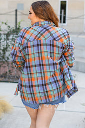 Plus Size Orange Plaid Printed Button Down Shirt