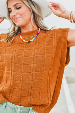 Textured sweater with short sleeves Chestnut Grid