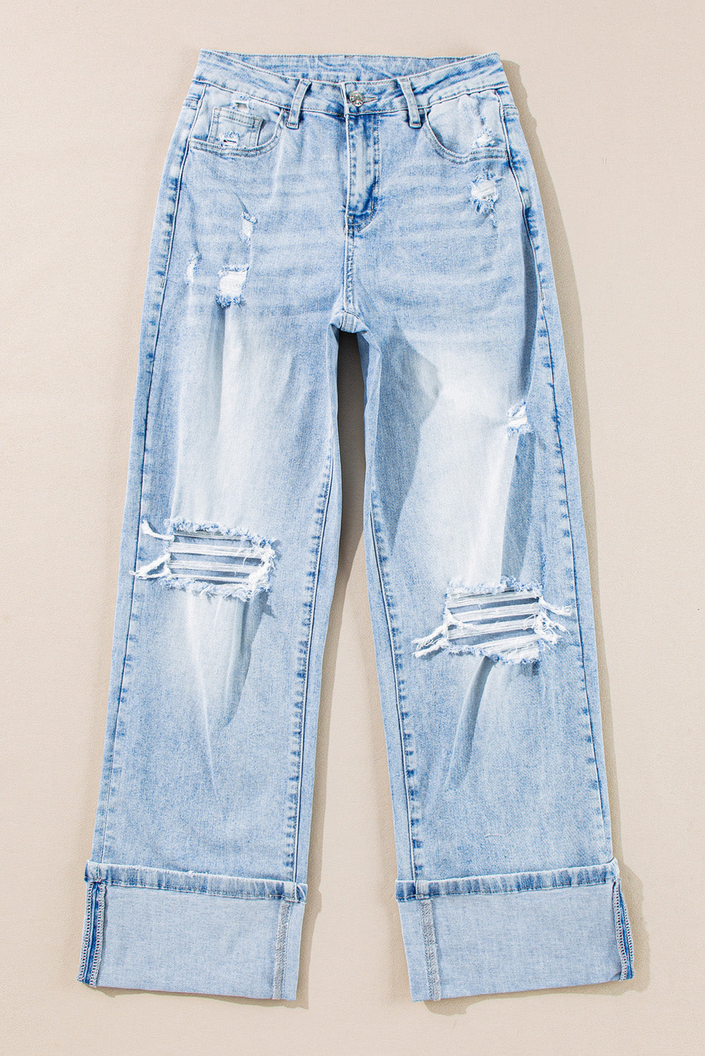 Beau Blue Light Wash Distribed Flare Jeans