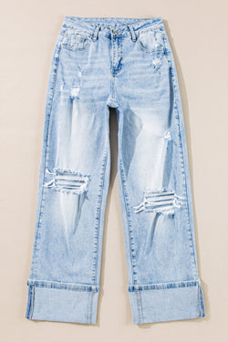 Beau Blue Lightly Washed Distressed Flared Jeans