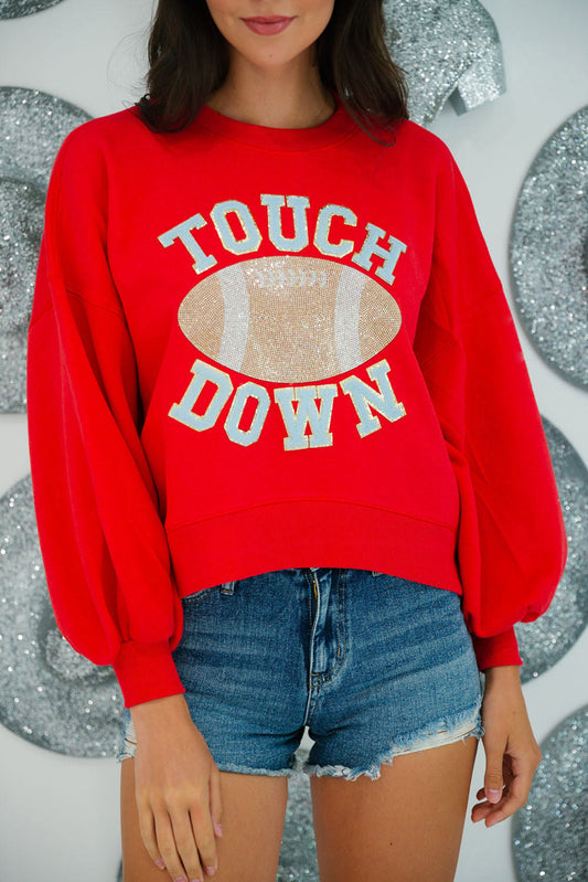 TOUCH DOWN Football Graphic Hoodie in Fiery Red