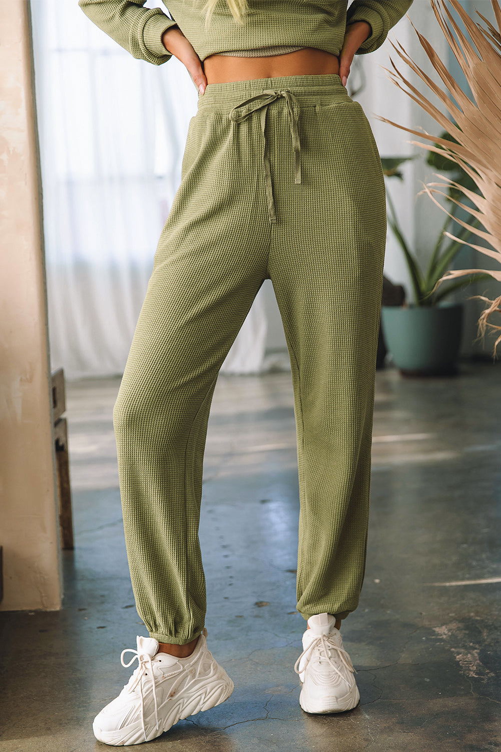 Set di jogger da cofano a maniche lunghe con waffle green