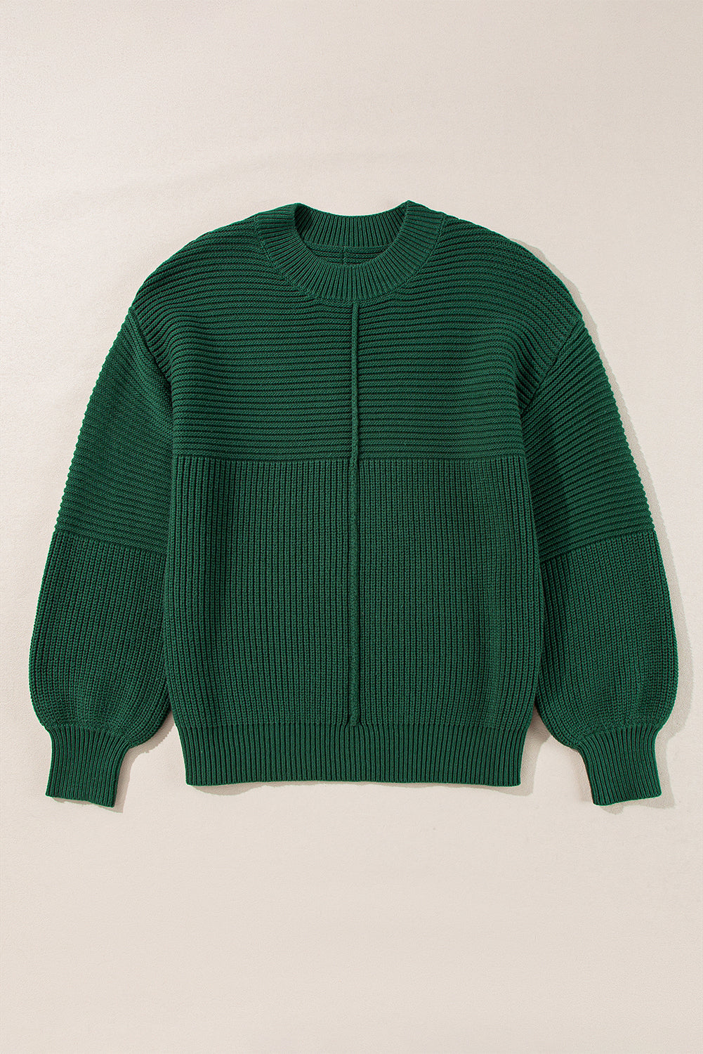 Pull à manches lanternes et col rond en tricot texturé vert noirâtre