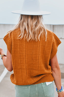 Textured sweater with short sleeves Chestnut Grid