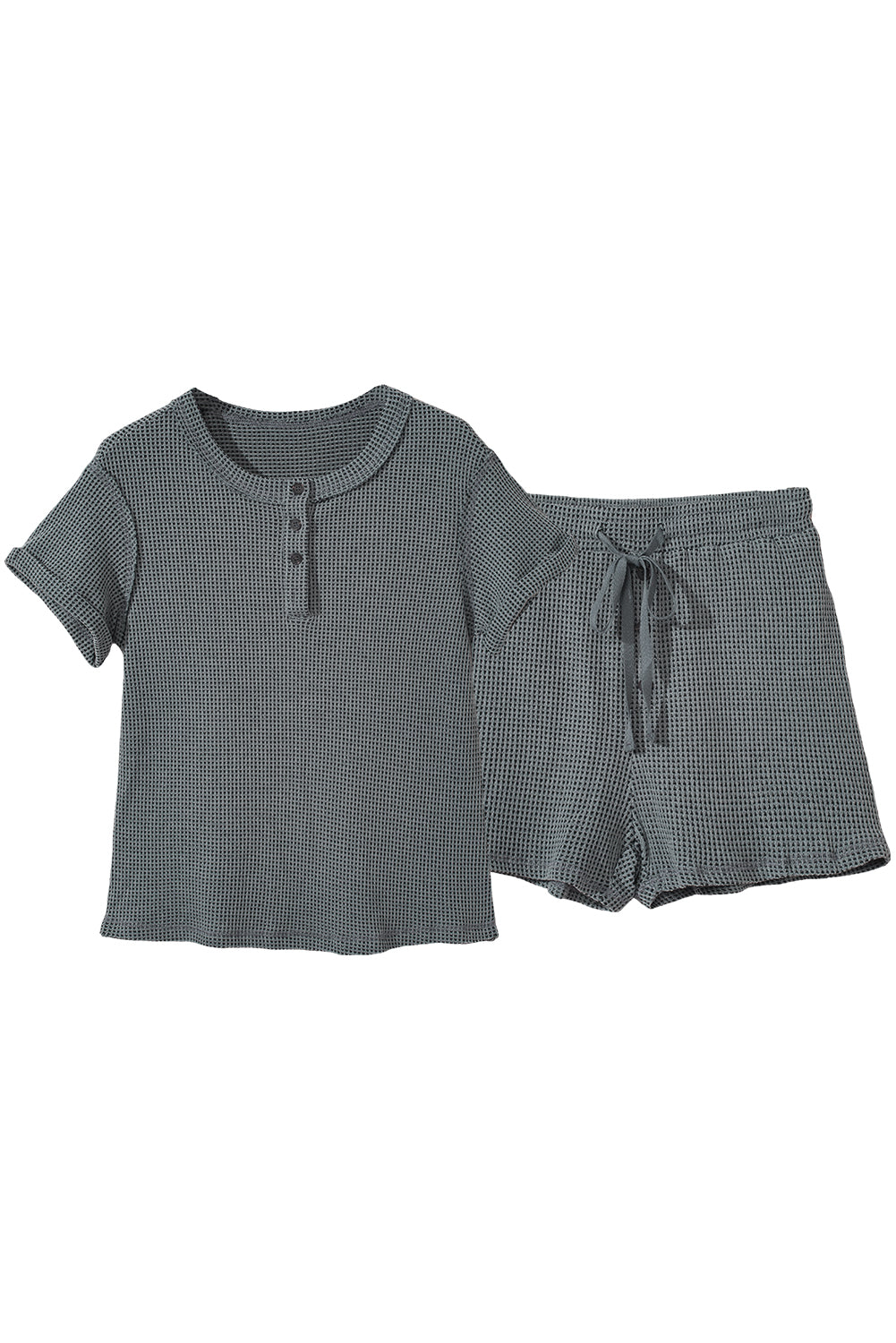 Laurel Green Waffle Knit Button-Down Top and Drawstring Shorts Set