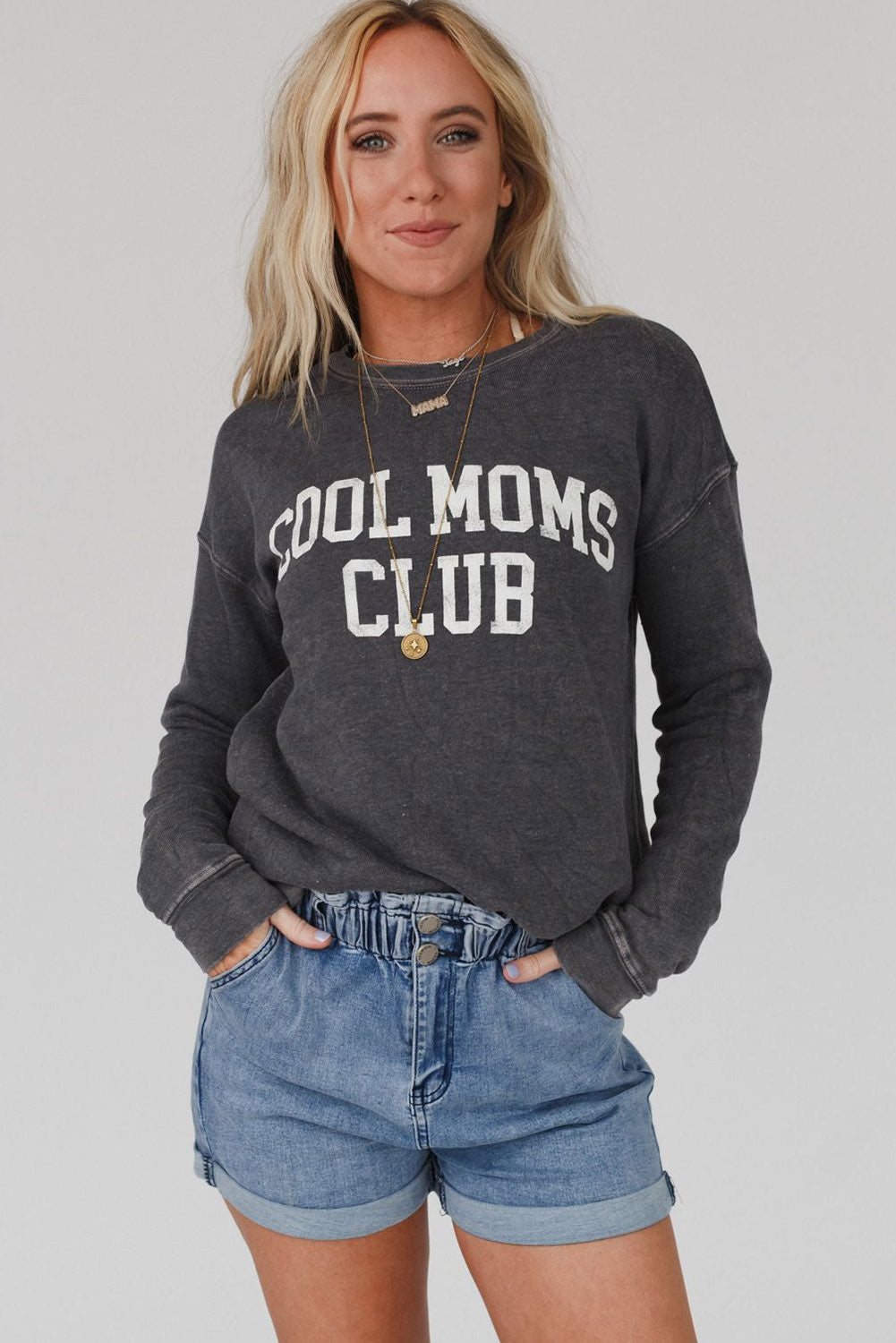 Grau Cool Moms Club Drop Schulter -Sweatshirt