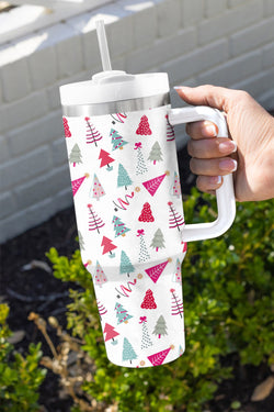 Tasse thermos blanche imprimée d'arbre de Noël de dessin animé 40oz